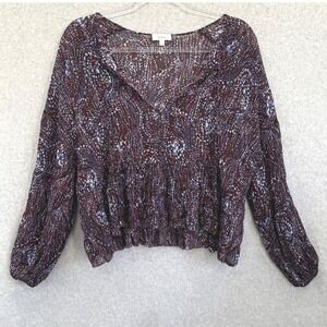 Wilfred Aritzia V Neck Tie Blouse Sheer‎ Abstract Print Lightweight Small